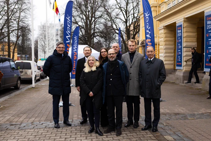 Group photo of all the visiting ambassadors in front of City Hall of Vaasa. From left to right: H.E. Ambassador from Netherland to Finland Simon van der Burg, H.E. Ambassador from Kazakhstan to Finland Azamat Abdraimov, H.E. Ambassador from Chile to Finland Belén Sapag, , H.E. Ambassador from Estonia to Finland Janne Jõesaar-Ruusalu, H.E. Ambassador from Italy to Finland Nicola Todaro Marescotti, H.E. Ambassador from Ukraine to Finland Mykhailo Vydoinyk, H.E. Ambassador from Belgium to Finland Karel Toysseyn, H.E. Ambassador from Indonesia to Finland Ibnu Wahyutomo 
Courtesy Vaasa Energy Week 2026