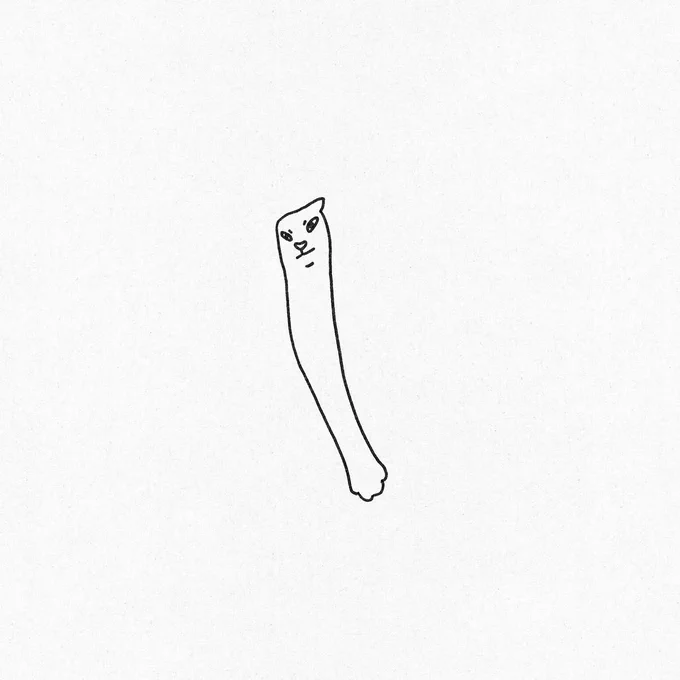 a very long poorly drawn cat, with a tiny face and small ears
