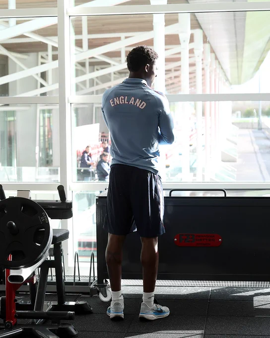 Kobbie Mainoo arrives at England camp.