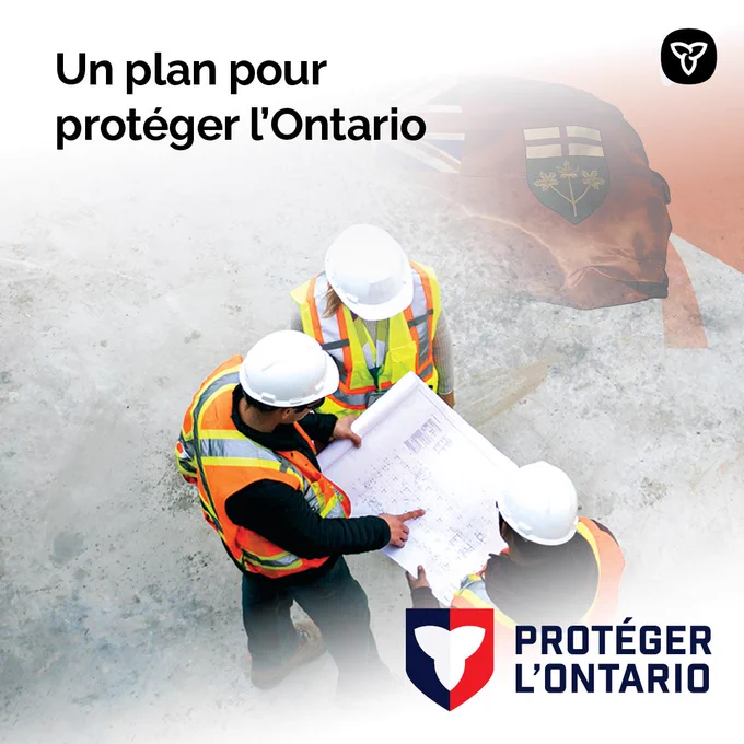 Un plan pour protéger l’Ontario

Photo de trois travailleurs en tenue de construction sur un chantier