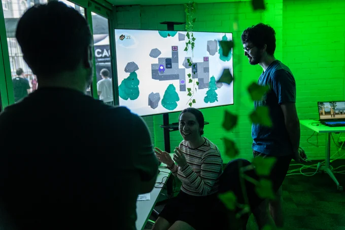 A few people play testing Monocular Odyssey.
