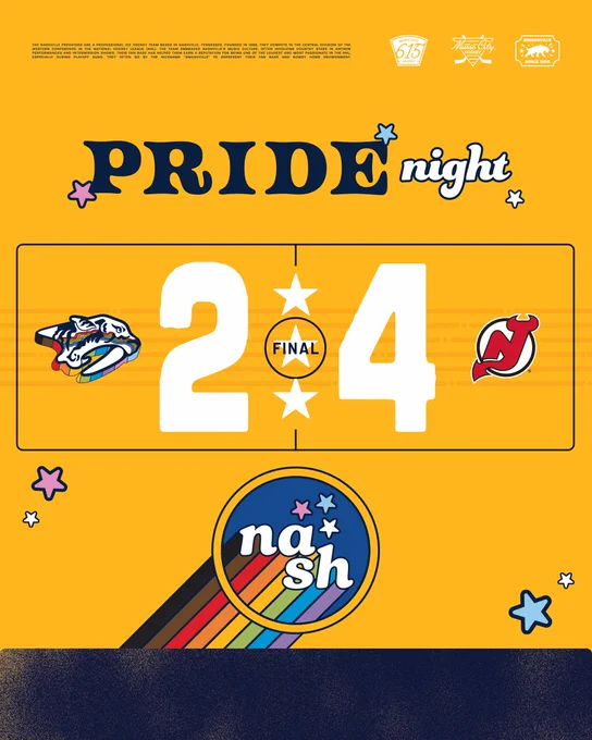 Graphic for tonight's final score: NSH 2, NJD 4