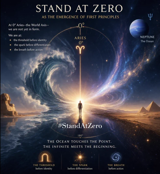 Stand At Zero 

Noon

Facing the Sun

Enter the moment consciously

Express gratitude for the life you’ve been given

Freely engage your body in postures that feel nourishing


This is not symbolic only—-it is participatory cosmology

#StandAtZero  #lightningpath  NeptuneAtZeroAries
