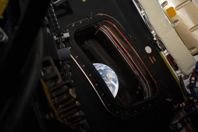 Spectacular high-resolution image of our home planet viewed through the Orion Crew Module window by the Artemis II astronauts as they continue their journey to the Moon on Flight Day 2, 3 April 2026 (pic: NASA) 