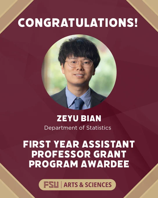 Congratulatory graphic featuring a headshot photo of Zeyu Bian.