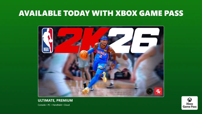 NBA 2K26 is available today with Xbox Game Pass.