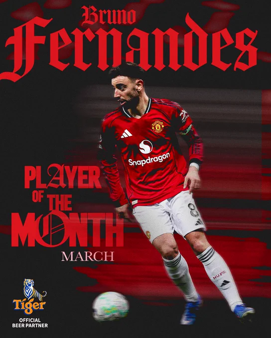 Bruno Fernandes claims our March Player of the Month award.