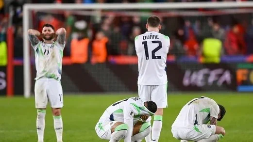 The Irish football team reacting to their defeat last night after a dramatic penalty shootout against Czechia in Prague's Fortuna stadium.