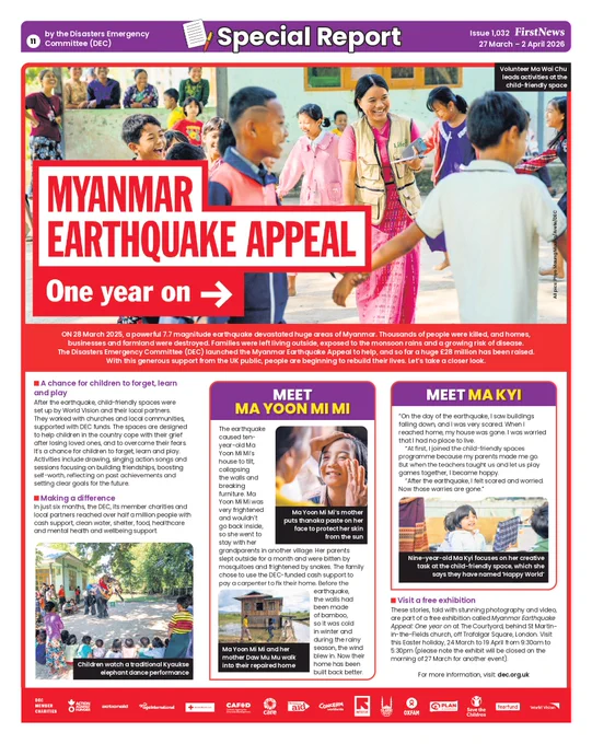 First News article about the DEC'S Myanmar Earthquake Appeal: One Year on.