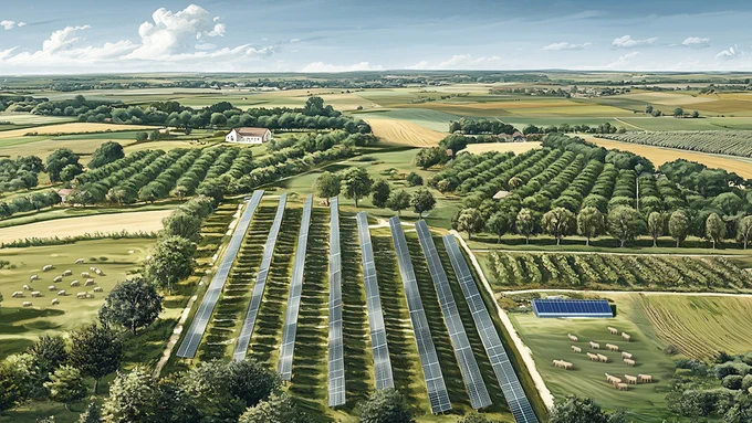 A visualization of diversified agricultural systems created with Midjourney. Image by Aaron Thompson.