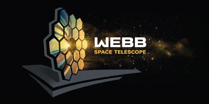 Illustration highlighting golden mirrors of Webb Telescope in space