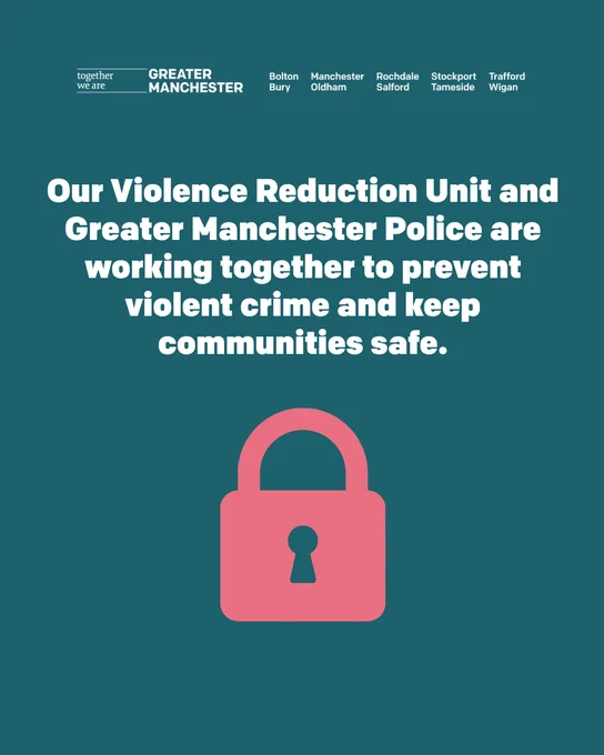 Blue background with “Together we are” logo. Lock displayed with the text: Our Violence Reduction Unit’s proactive approach to early intervention and youth work is recognised as National best practice for preventing crime."