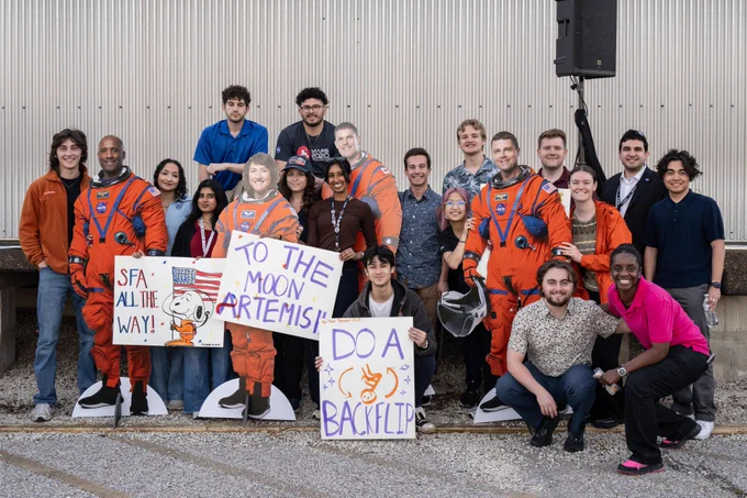NASA team members cheer on the Artemis II crew on March 27, 2025 for the Artemis II Crew Sendoff event at Ellington Field. Photo: Josh Valcarcel