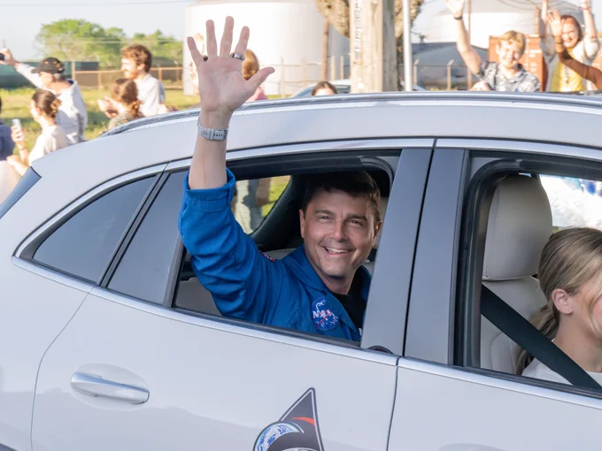 NASA astronaut and Artemis II commander Reid Wiseman arrives at the Artemis II Crew Sendoff event at Ellington Field on March 27, 2025. Photo: Josh Valcarcel
