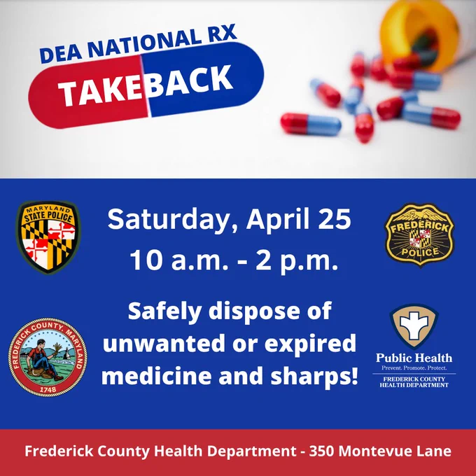 Informational graphic on a Drug Take Back Day event scheduled for April 25. More information in the caption. 