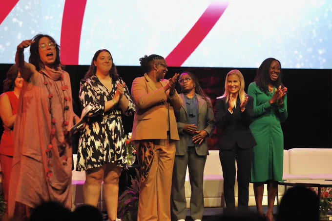 Mayor Deegan and other women on stage at the generation W event