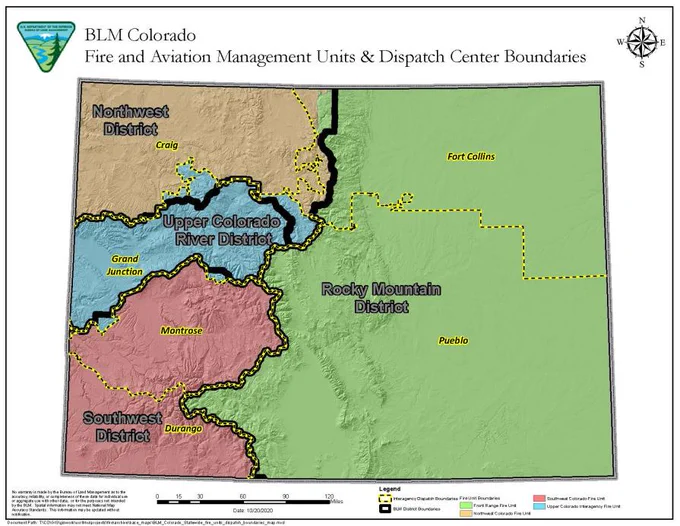 BLM Colorado Fire Management and Dispatch Center Boundaries map