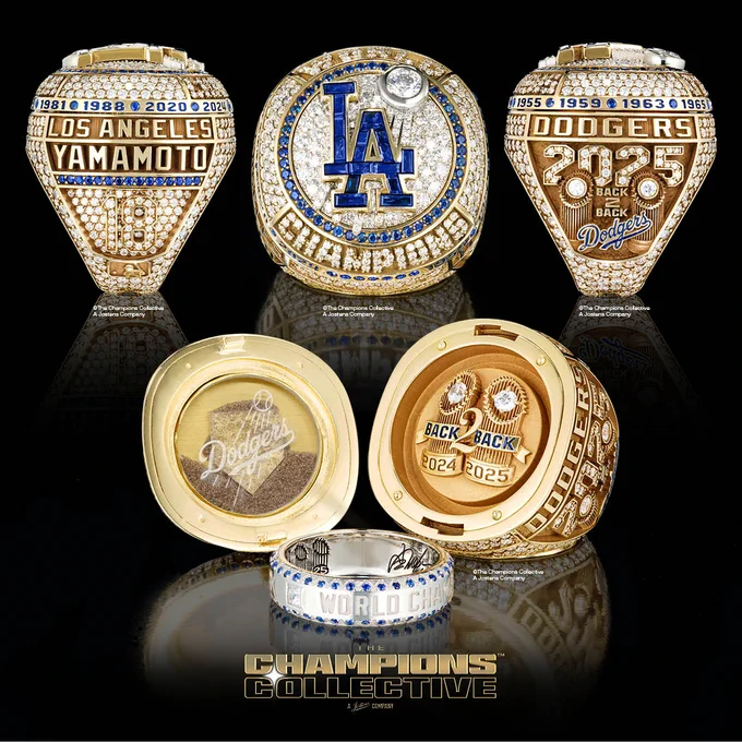 A graphic showing photos of the 2025 World Series Championship rings from every angle.