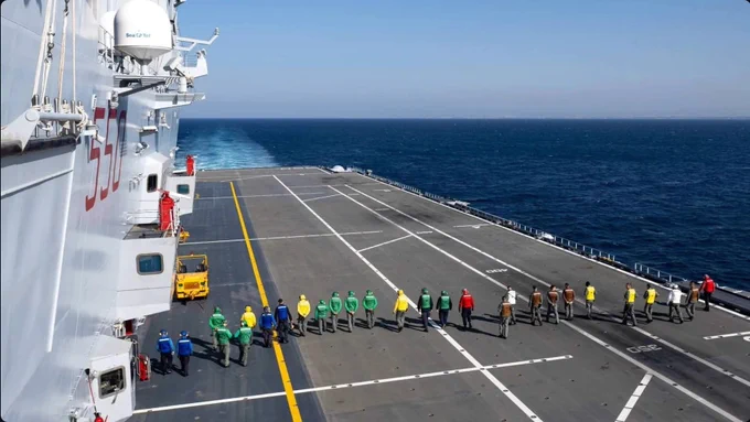 Sailors conduct search for foreign object debris aboard ITS Cavour.

Credit: Italian Navy 