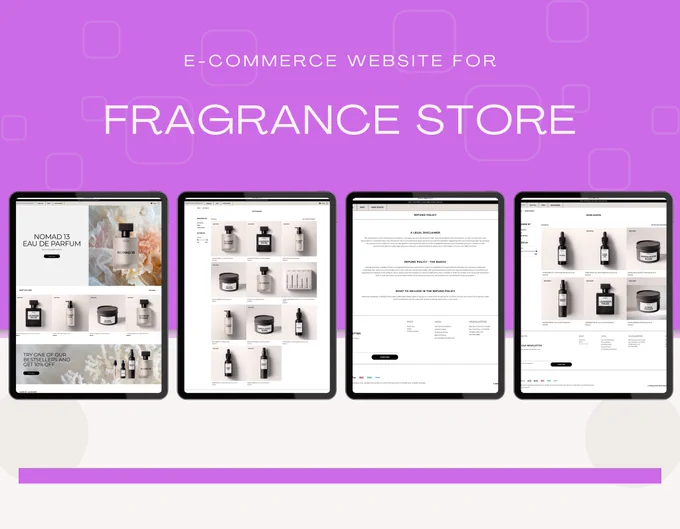 Website mockup for e-commerce fragrance store.