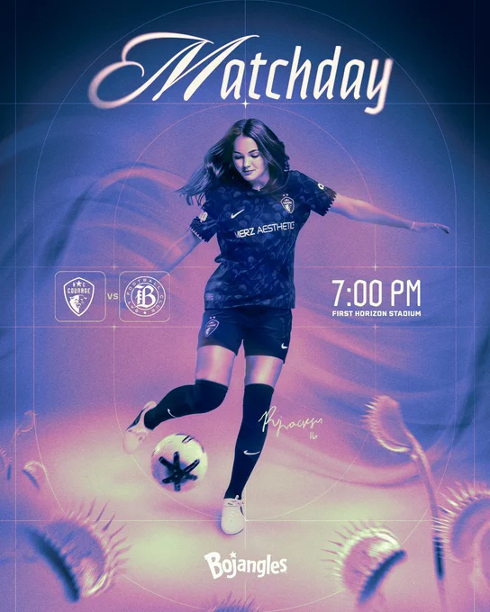Matchday Graphic featuring Riley Jackson and information: NCC vs Bay FC, 7pm First Horizon Stadium