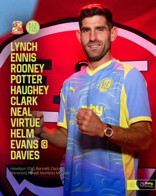 A graphic showing Town's team to face Swindon Town featuring an image of Ched Evans.