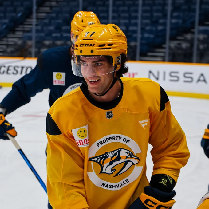 Image of Luke Evangelista on the ice during morning skate today 