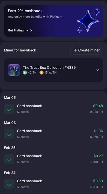 Gomining card hashback
