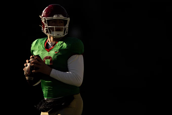 Harvard football at spring practice