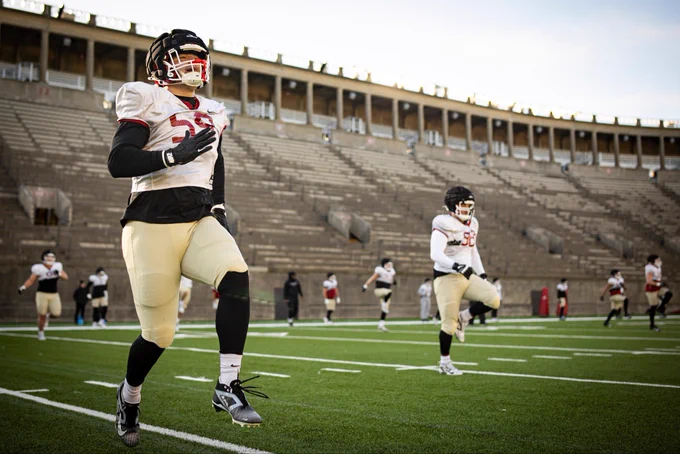 Harvard football at spring practice
