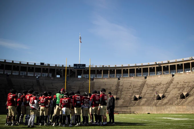 Harvard football at spring practice