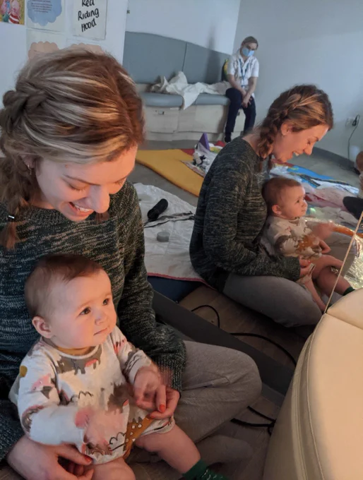 Charlotte and her baby daughter cuddling in the MBU’s sensory room.