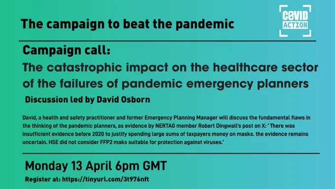 CATA uncovered a major cover up from 2020 on PPE which led to the death of thousands of health workers and still is the guidance for the NHS today  Monday 13th April 6pm CATA speaker tells all Register at https://tinyurl.com/3t976nft 