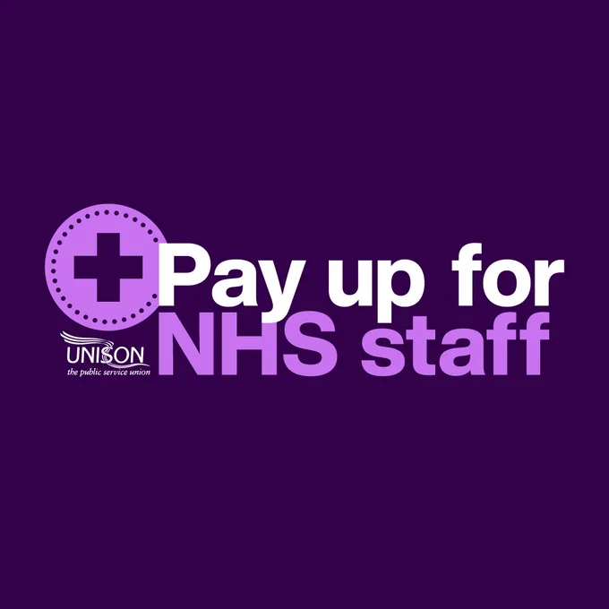 Purple background: Pay up for NHS staff - Unison