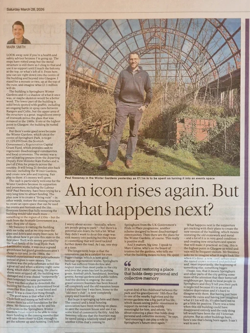 Article in the Herald about the Regeneration Capital Grant Fund award for Springburn Winter Gardens 