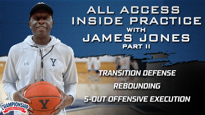 with James Jones;
Yale University Head Men's Coach;
2026 Ivy League Co-Coaching Staff of the Year;
2026 Joe Lapchick Character Award;
8x Ivy League Regular Season Champions (2002, 2015, 2016, 2019, 2020, 2023, 2025, 2026);
4x Ivy League Tournament Champions (2019, 2022, 2024, 2025);
4x Ivy League Coach of the Year (2015, 2016, 2020, 2023);
2x Ben Jobe Coach of the Year Award (2019, 2025);
2025 Coaches vs. Cancer Inspiration Award;
NABC Board of Directors;
2016 Hugh Durham Award;
2016 USBWA District 1 Coach of the Year;
2016 Advocates for Athletic Equity D-I Coach of the Year;
2016 NSMA's Big House Gaines Men's College Basketball Coach of the Year;
2014 CollegeSportsMadness.com Ivy League Coach of the Year;
Winningest coach in Yale basketball history

Get exclusive inside access to a James Jones practice and see how to build defensive toughness, rebounding discipline, and 5-Out offensive execution.