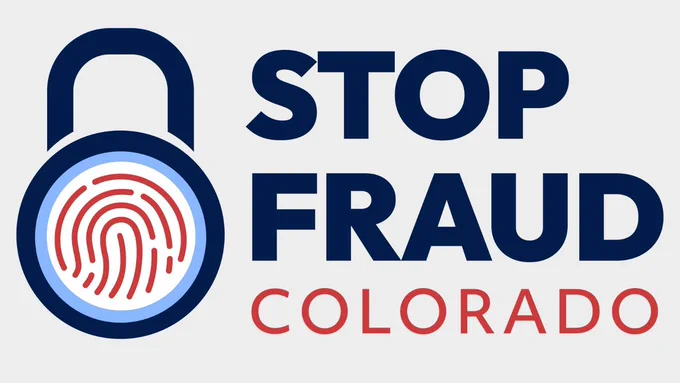 Logo of "Stop Fraud Colorado" featuring a padlock with a fingerprint on it.