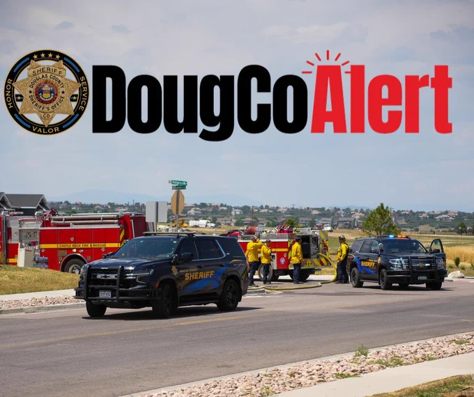 DougCo Alert graphic with DCSO patrol cars and fire trucks.