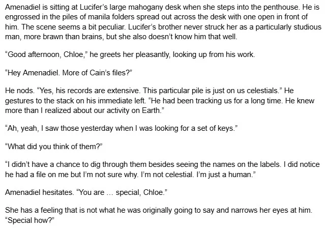 Snippet of chapter 22 of Possession, a Lucifer fan fiction story.