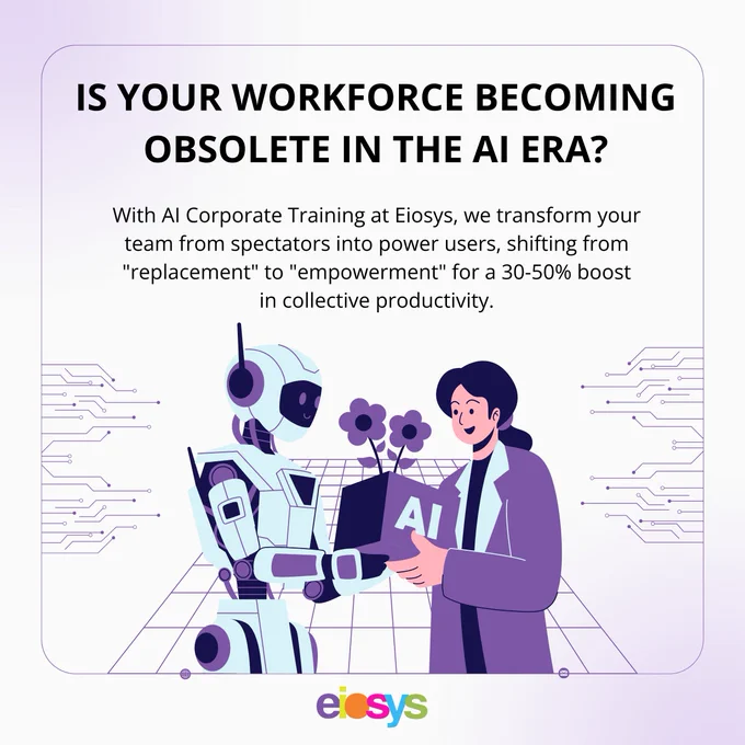 A graphic depicting a collaborative environment between AI and human workers to avoid workforce obsolescence.