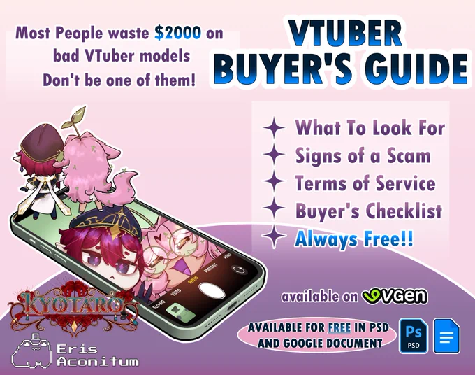 A small image displaying a promotion for a free vtuber resource to assist with purchasing a Live2D model