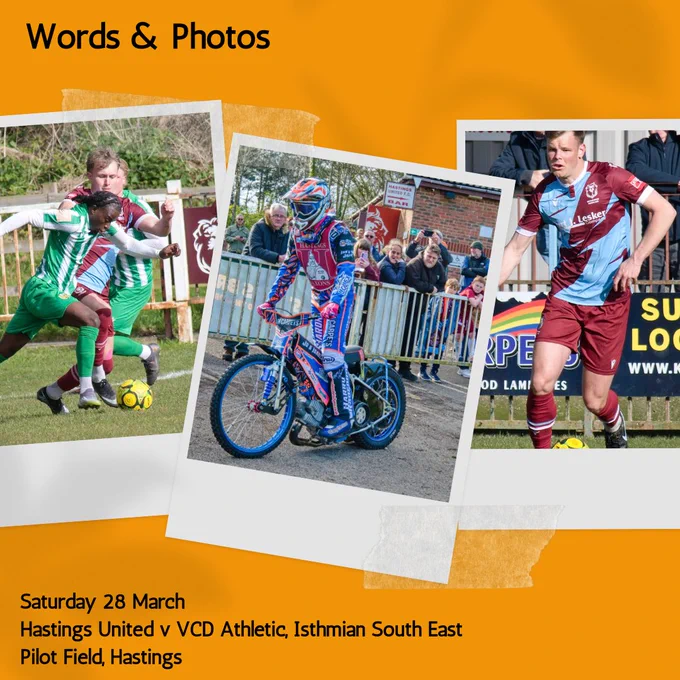 Couple of match photos and a speedway bike - all on a canva promo