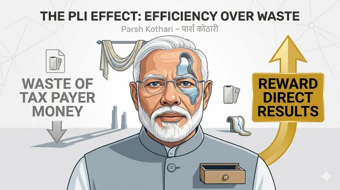 A stylized portrait of a man with glasses and a beard, symbols of waste and efficiency surround him, emphasizing fiscal accountability.