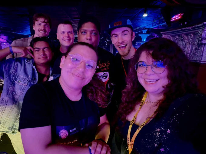 Serenpls Suttonfister Londyn Bradshaw Smirky Marisollords & Kiwisnstars pose for a selfie at the Twitch Boston/Boba Irl Mode Twitch Afterparty