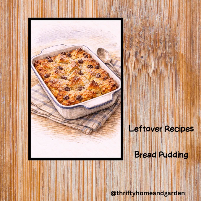 store cupboard recipes.  leftover bread.  bread pudding. @thriftyhomeandgarden.