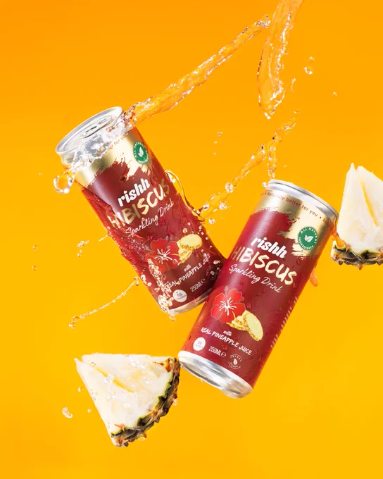 Product image of the Pineapple flavoured Rishh Hibiscus drink. The image is by Aisha Ife