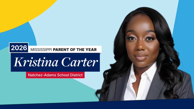 The Mississippi Department of Education has announced the 2026 Mississippi Parent of the Year is Kristina Carter, a mother of four with three students in the Natchez-Adams School District. 