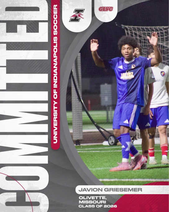Graphic describing newest recruit commitment to the University of Indianapolis men’s soccer team, Javeon griesemer