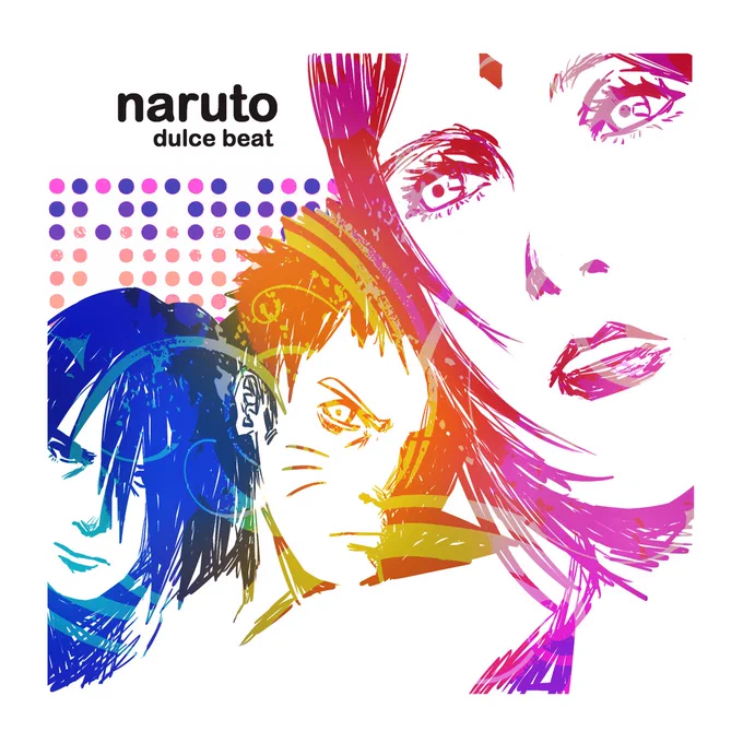naruto, sasuke, and sakura as belanova - "dulce beat" album cover