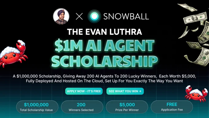 @EvanLuthra x @SnowballMoney are giving away $1,000,000 worth of AI Agents to 200 people completely free.